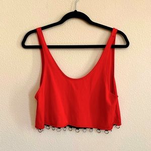 LF red crop tank with metal loop hem